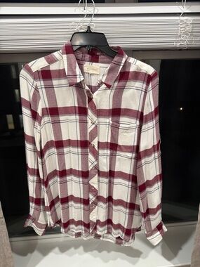 MELLODAY White and Burgundy Plaid Button-Down Shirt